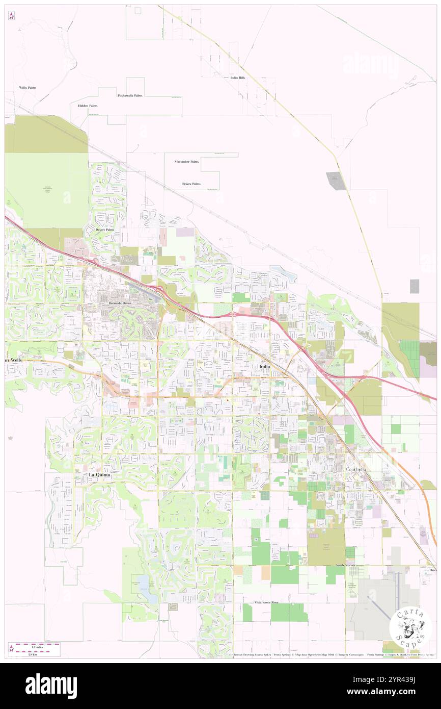 Maps Indio California INDIO Palm Springs Hand Drawn Map CALIFORNIA