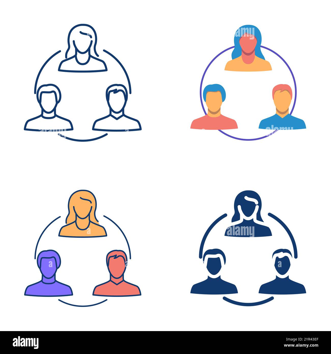 Team icon set in flat and line style. Teamwork, connection. Vector ...