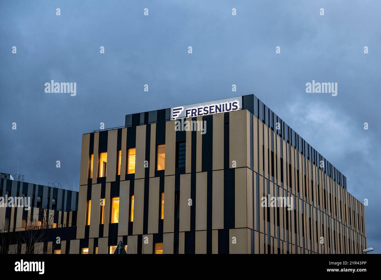 Fresenius logo on an office building at the company headquarters in Bad Homburg, Germany Stock Photo