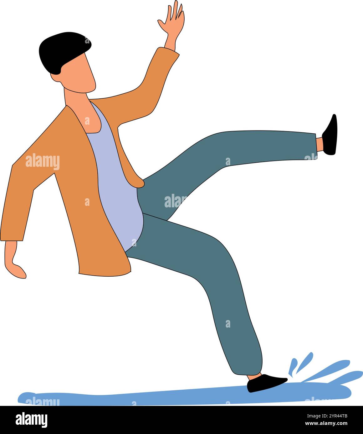 Man slipped on water. Flat vector illustration isolated on white background Stock Vector