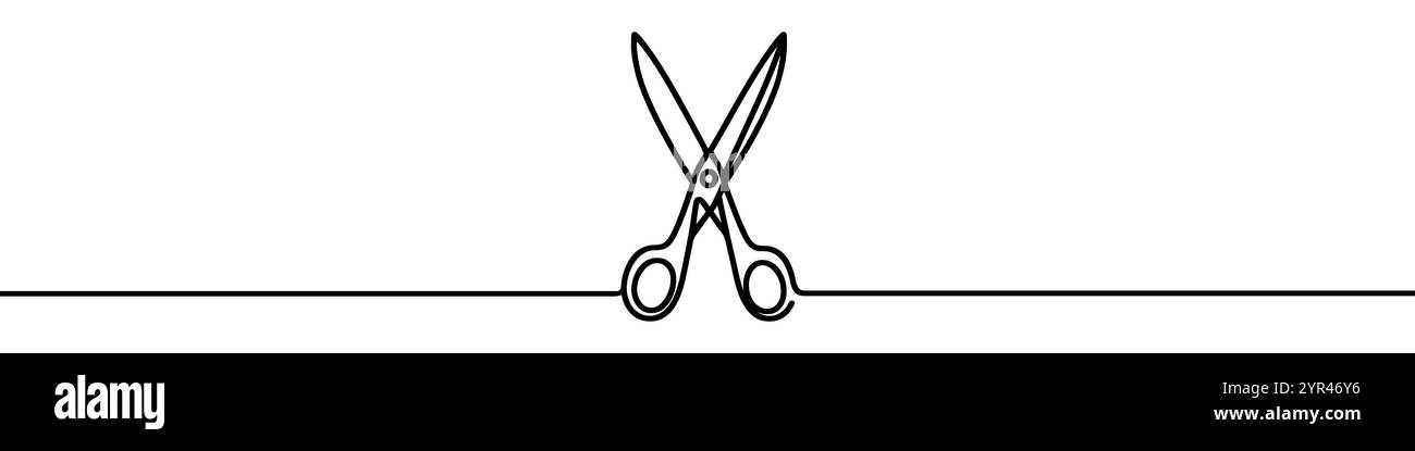 Minimalist vector illustration representing a pair of scissors, using a single continuous line. Vector illustration. Stock Vector