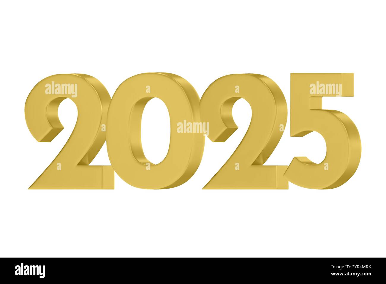 3D vector numbers 2025 in a gold color. Design object for New Year greeting cards, advertising banners. Metal numbers are bold and sleek, and with sha Stock Vector