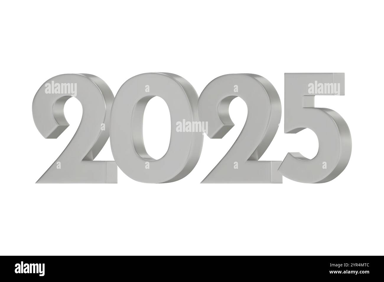 3D vector numbers 2025 in a silver color. Design object for New Year greeting cards, advertising banners. Metal numbers are bold and sleek, and with s Stock Vector