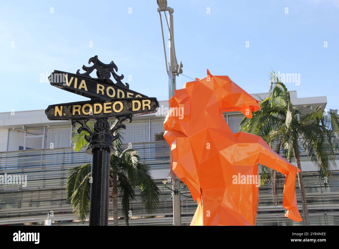 Rodeo Drive Beverly Hills Street Sign and Sculpture Landscape Stock ...