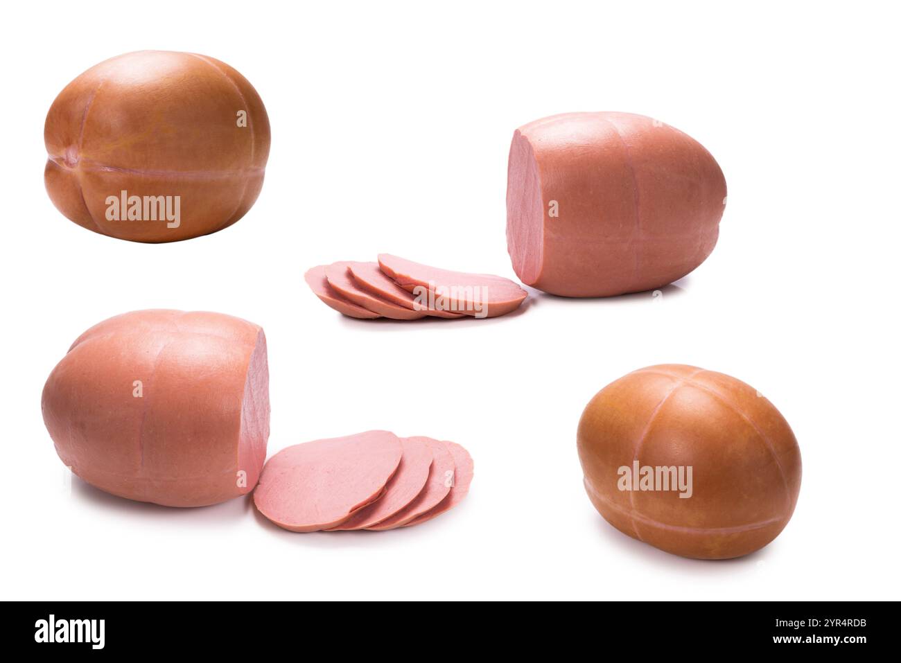 Boiled sausage isolated on white background. Stock Photo