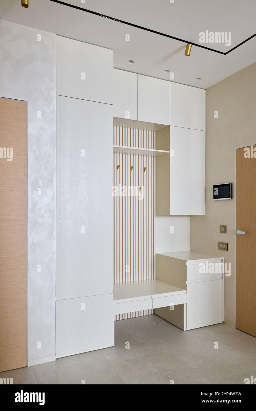 Picture of A modern minimalist entryway storage solution prioritizing clean ...