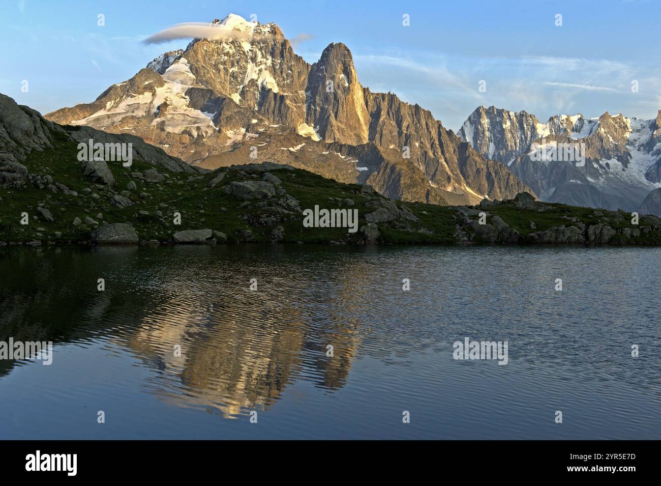 Reflection of the peaks Aiguille Verte and Aiguille du Dru in the ...