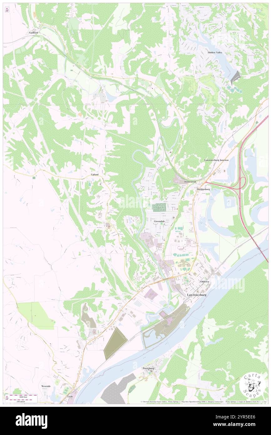 Township of Lawrenceburg, Dearborn County, US, United States, Indiana, N 39 7' 4'', S 84 52' 23'', map, Cartascapes Map published in 2024. Explore Cartascapes, a map revealing Earth's diverse landscapes, cultures, and ecosystems. Journey through time and space, discovering the interconnectedness of our planet's past, present, and future. Stock Photo