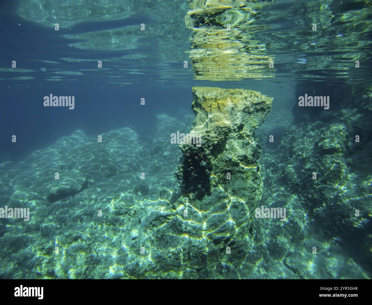 Clear underwater picture with rocks and water reflections in the sea, Lastovo, Neretva, Croatia, Europe Stock Photo