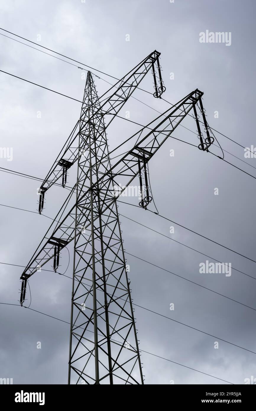 Power lines of blue sky and clouds Stock Photo - Alamy