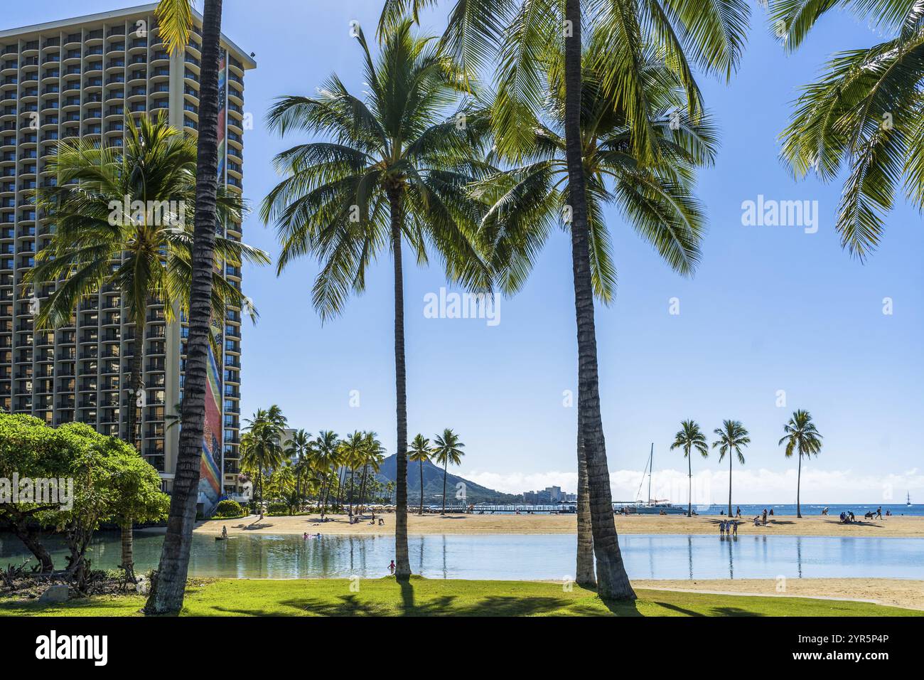 Buildings lining waikiki beach hi-res stock photography and images - Alamy