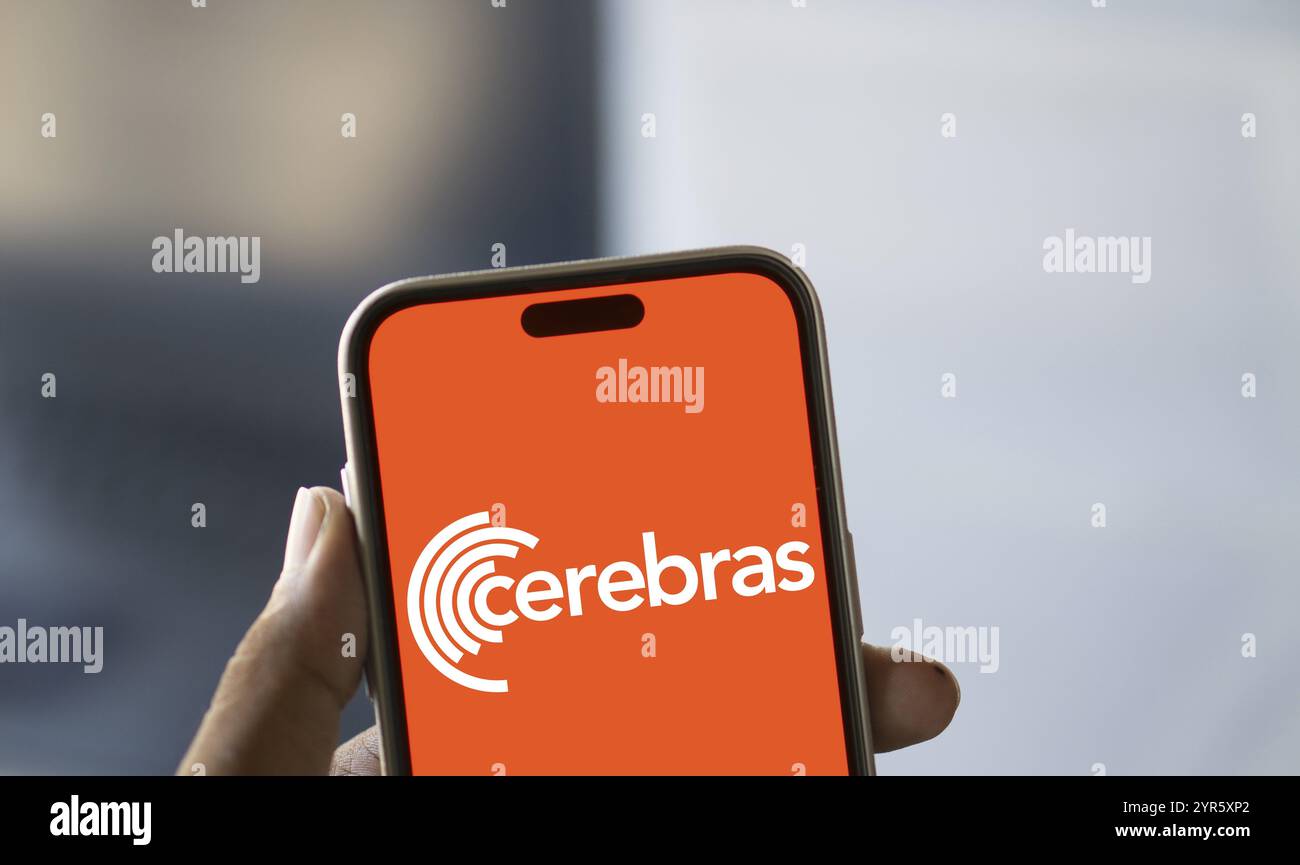 Cerebras logo is displayed on smartphone.Cerebras Systems Inc. is an American artificial intelligence (AI) company. Stock Photo