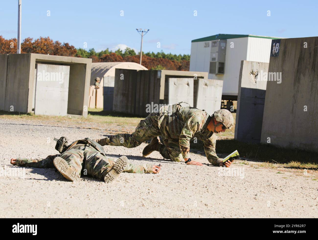 A Soldier with the 649th Regional Support Group, an Army Reserve unit in Cedar Rapids, Iowa, participates in a Defender University training event Oct. 23, 2024, at Logistical Staging Area-Freedom at Fort McCoy, Wis. The 649th is a group that consists of two movement control battalions with a host of 20 units underneath of them, consisting of transportation companies, movement control teams, quartermasters, and maintenance. (U.S. Army Photo by Claudia Neve, Public Affairs Office, Fort McCoy, Wis.) Stock Photo