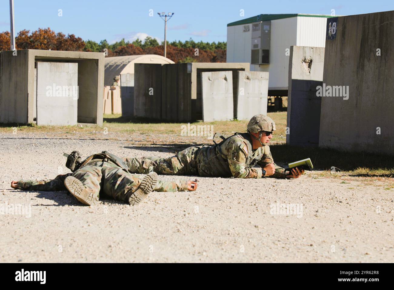 A Soldier with the 649th Regional Support Group, an Army Reserve unit in Cedar Rapids, Iowa, participates in a Defender University training event Oct. 23, 2024, at Logistical Staging Area-Freedom at Fort McCoy, Wis. The 649th is a group that consists of two movement control battalions with a host of 20 units underneath of them, consisting of transportation companies, movement control teams, quartermasters, and maintenance. (U.S. Army Photo by Claudia Neve, Public Affairs Office, Fort McCoy, Wis.) Stock Photo