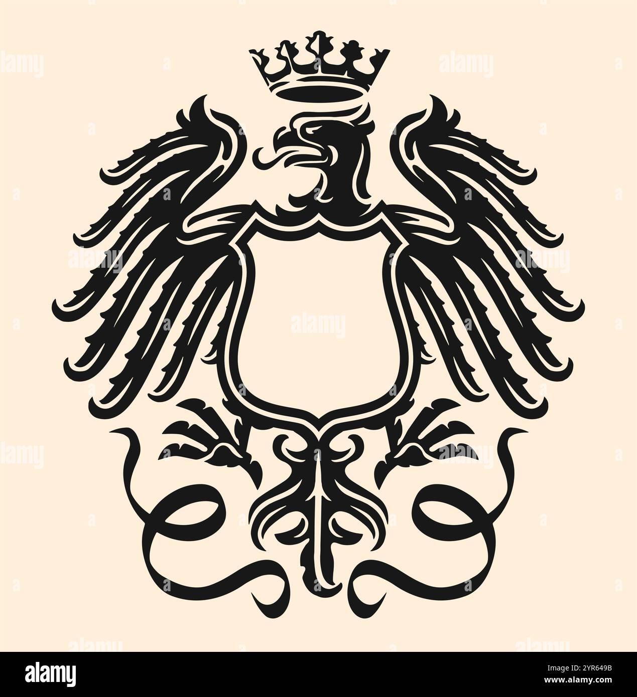 Eagle with crown and shield. Royal symbol. Heraldic emblem vector illustration Stock Vector