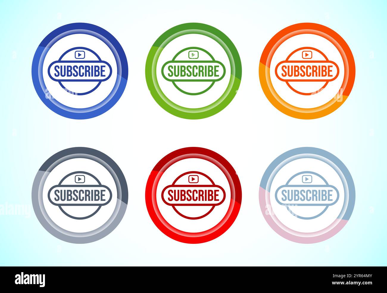 Subscribe icon design illustration, subscribe channel button, six color ...