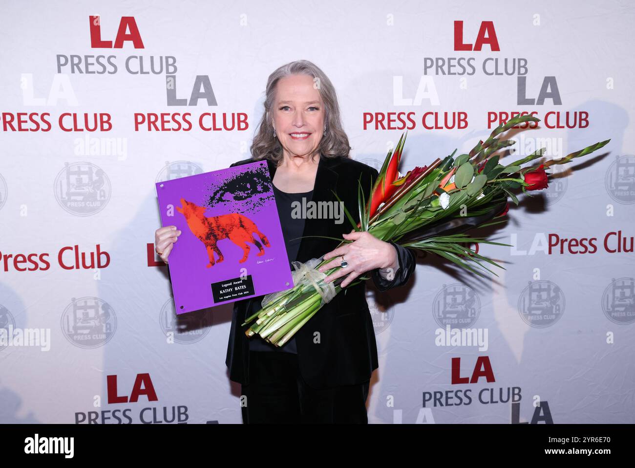 Los Angeles, California, USA. 1st December, 2024. Actress Kathy Bates with her award at the 17th Annual Los Angeles (LA) Press Club Arts & Entertainment Journalism Awards at the Millennium Biltmore Hotel in Los Angeles, California on December 1, 2024. Credit: Sheri Determan Stock Photo