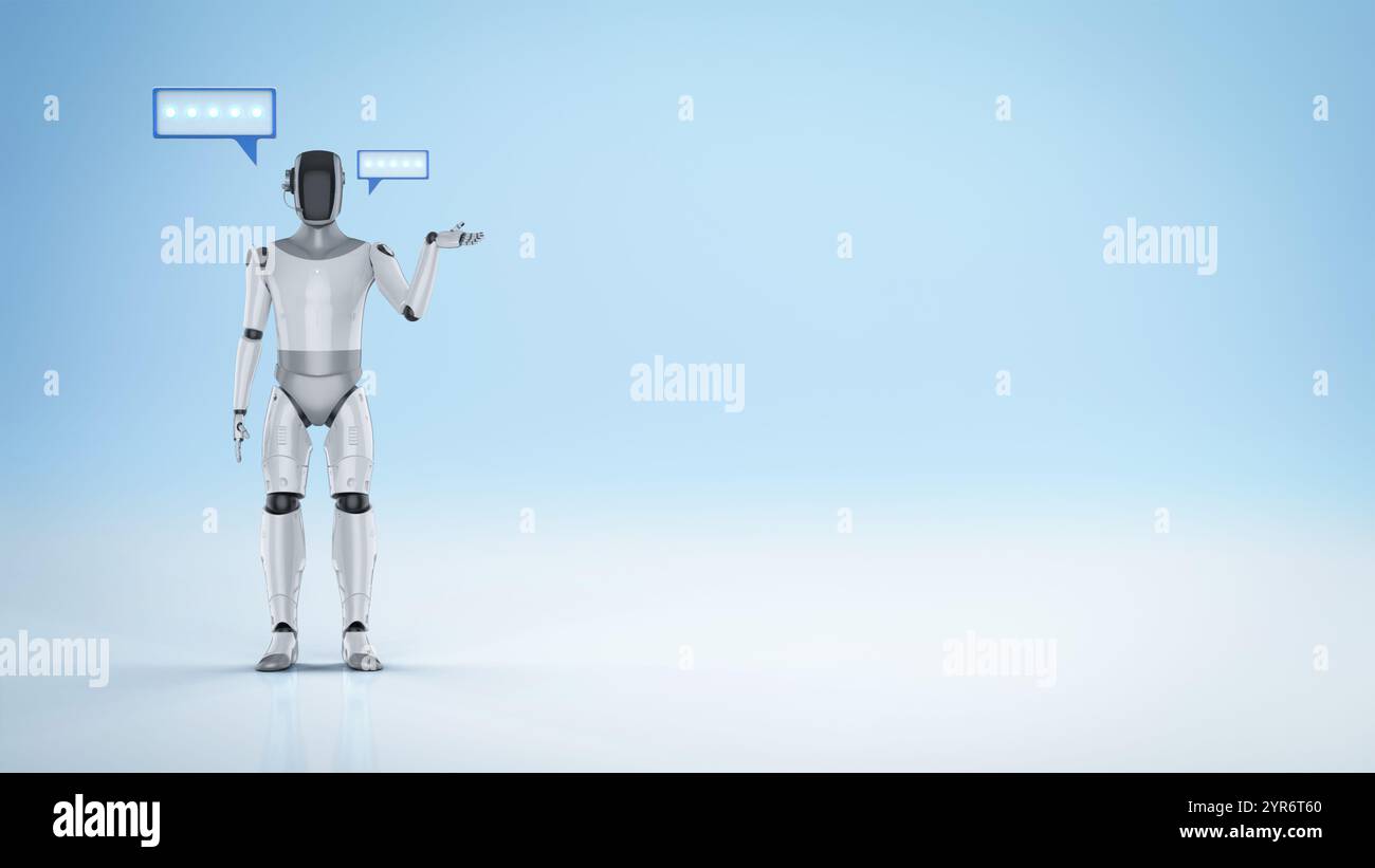 3d rendering ai chatbot or personal assistant robot chat with speech bubble Stock Photo