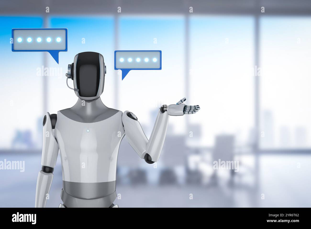 3d rendering ai chatbot or personal assistant robot chat with speech bubble Stock Photo