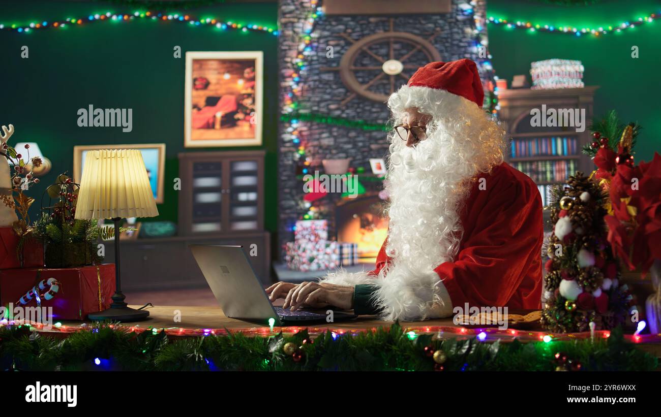 santa-claus-in-his-red-suit-browses-webpages-in-his-north-pole-workshop