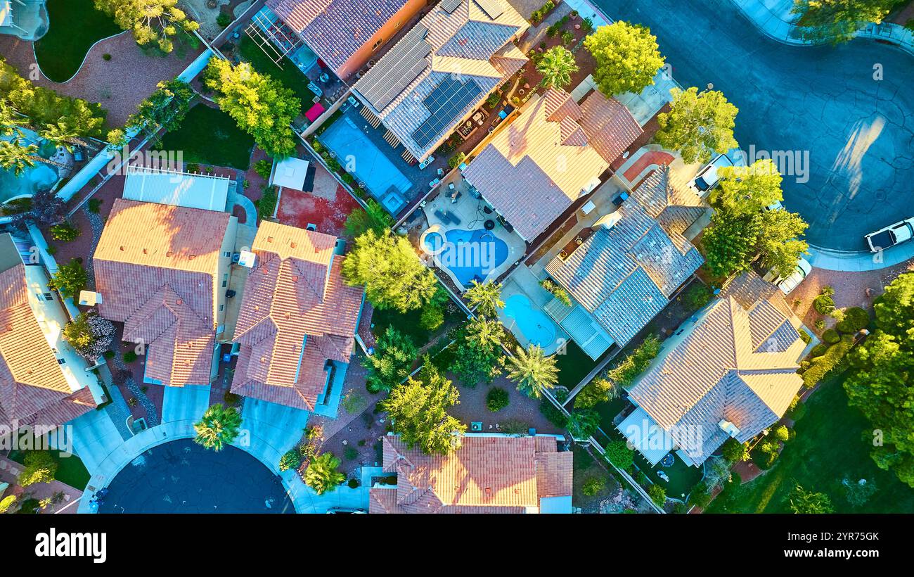 Photo inspiration: Suburban Eco Tours Reference: Aerial Of Eco Friendly Suburban Neighborhood At Golden Hour Stock
