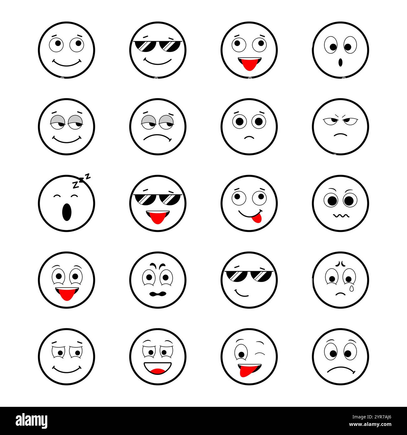 Set of emoticon with 20 variations of expression. Simple concept ...