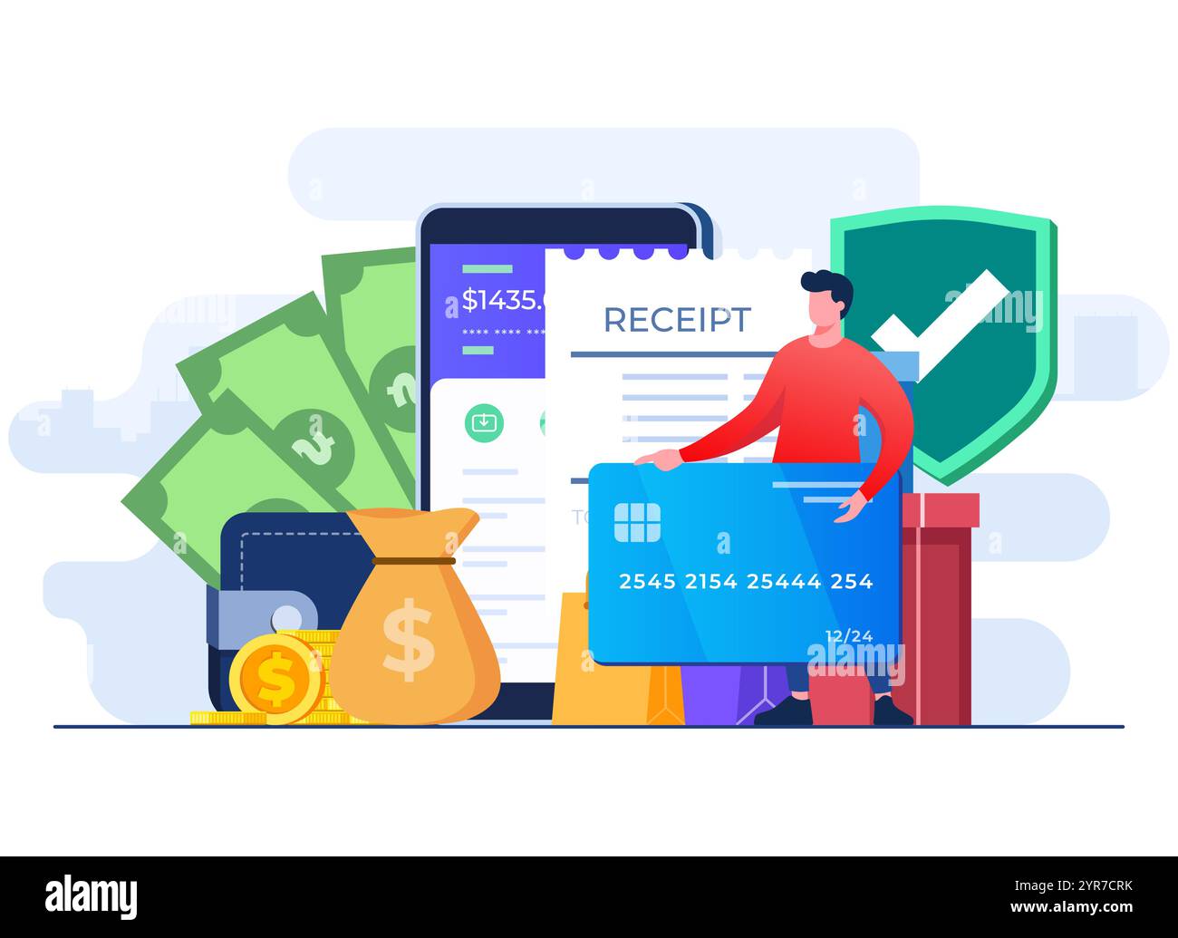 Online banking concept flat illustration, Online shopping, Secure transaction, Online payment using credit card Stock Vector