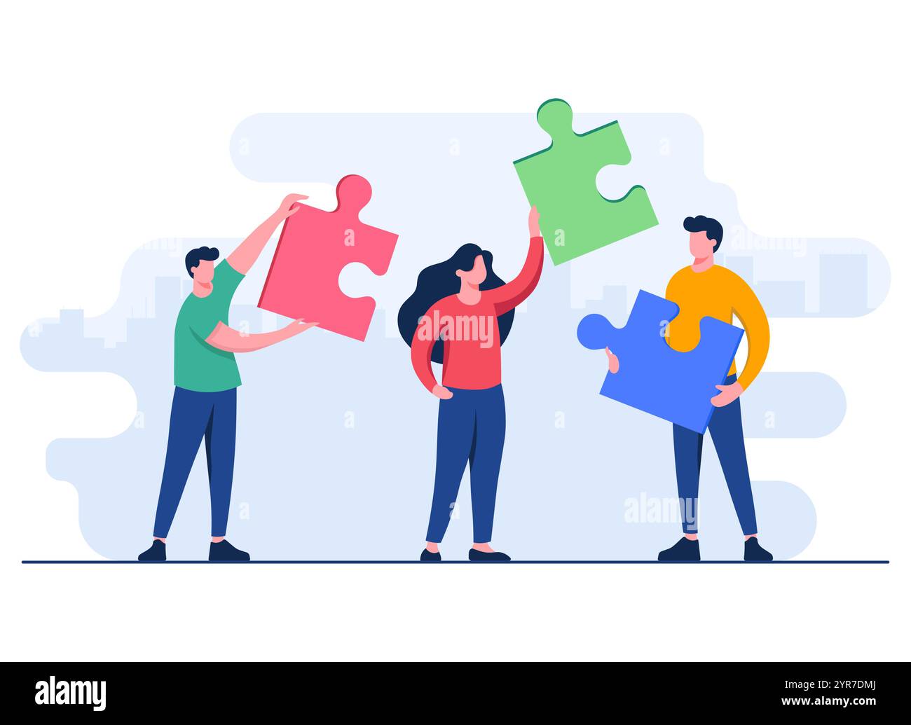 Businesspeople connect jigsaw puzzle pieces flat illustration vector ...