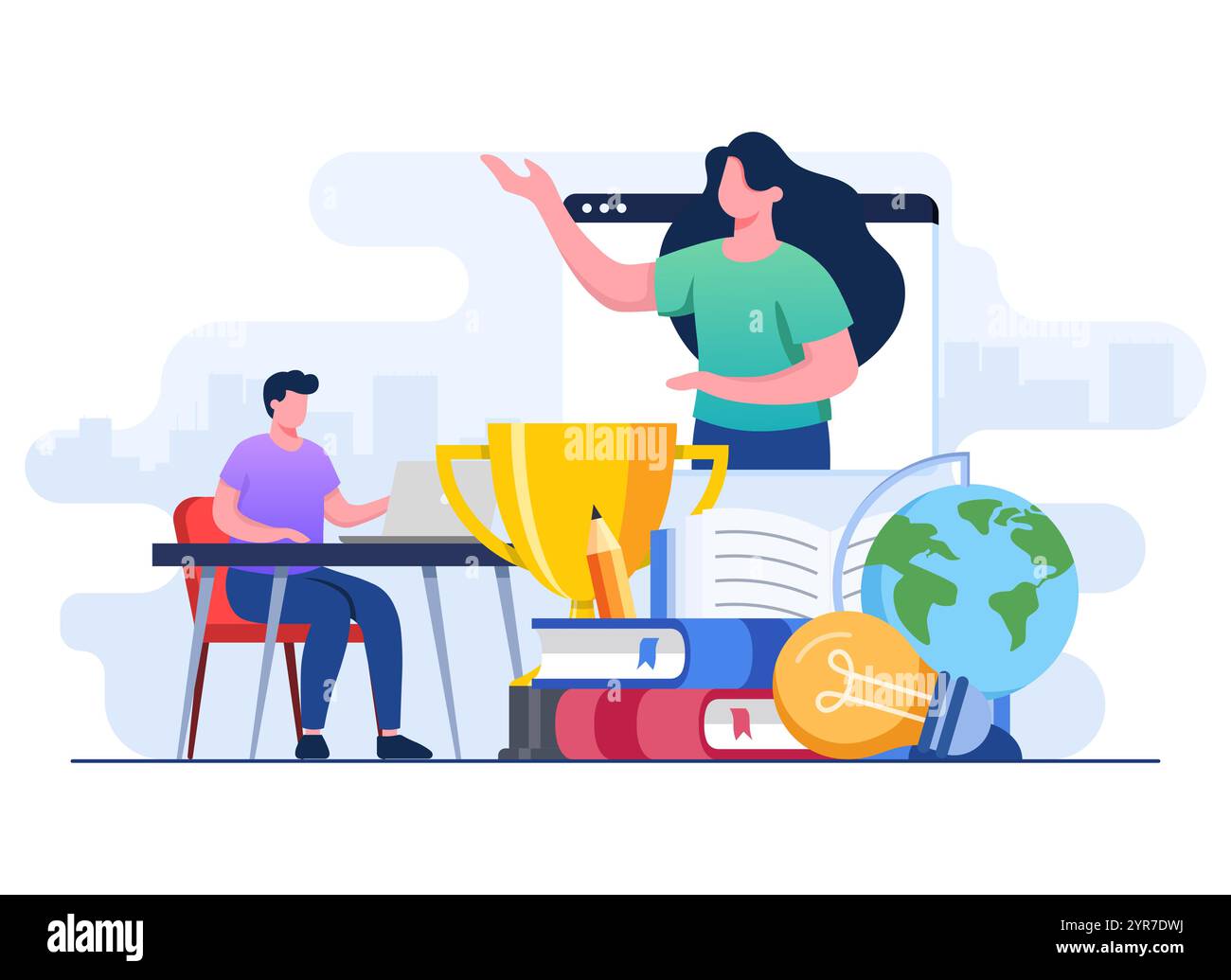 Online education flat vector illustration, Remote education, e-learning ...