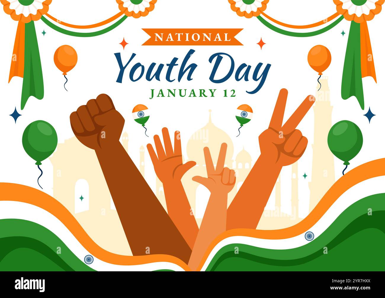Happy International Youth Day in India Vector Illustration Celebrating ...