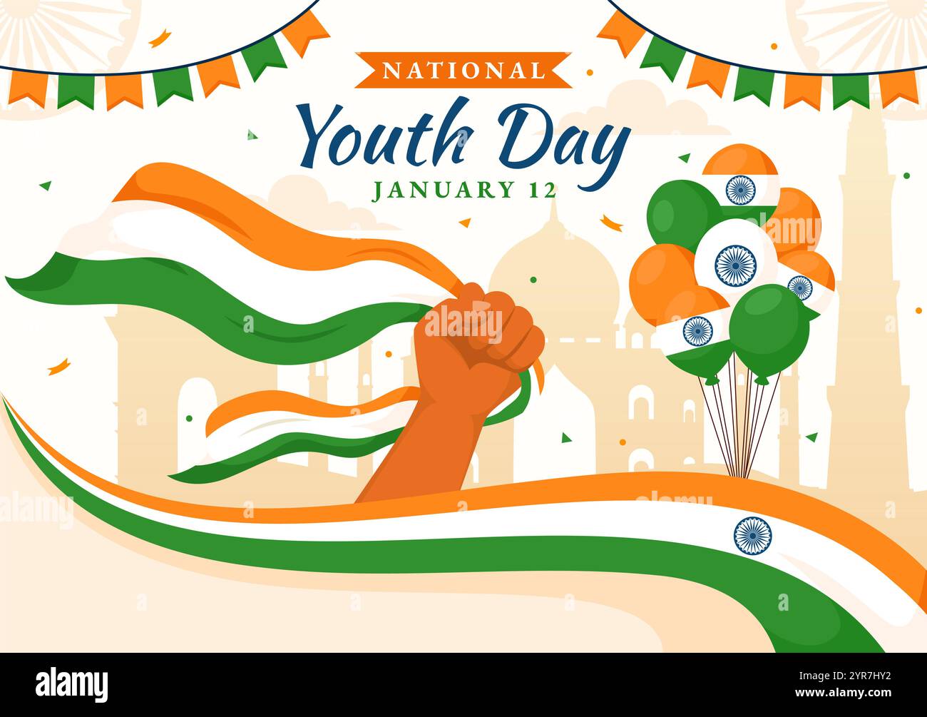 Happy International Youth Day in India Vector Illustration Celebrating ...