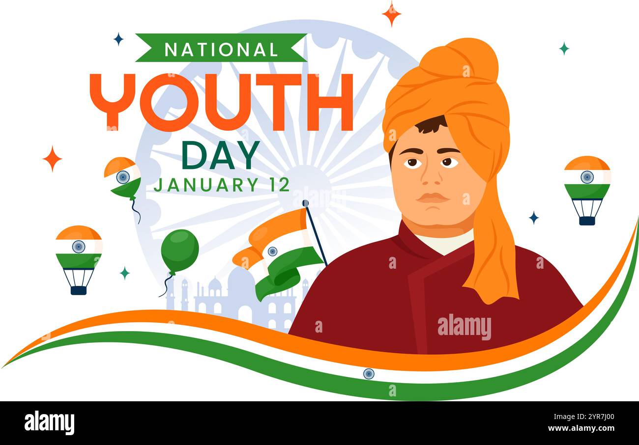 Happy International Youth Day in India Vector Illustration Celebrating ...