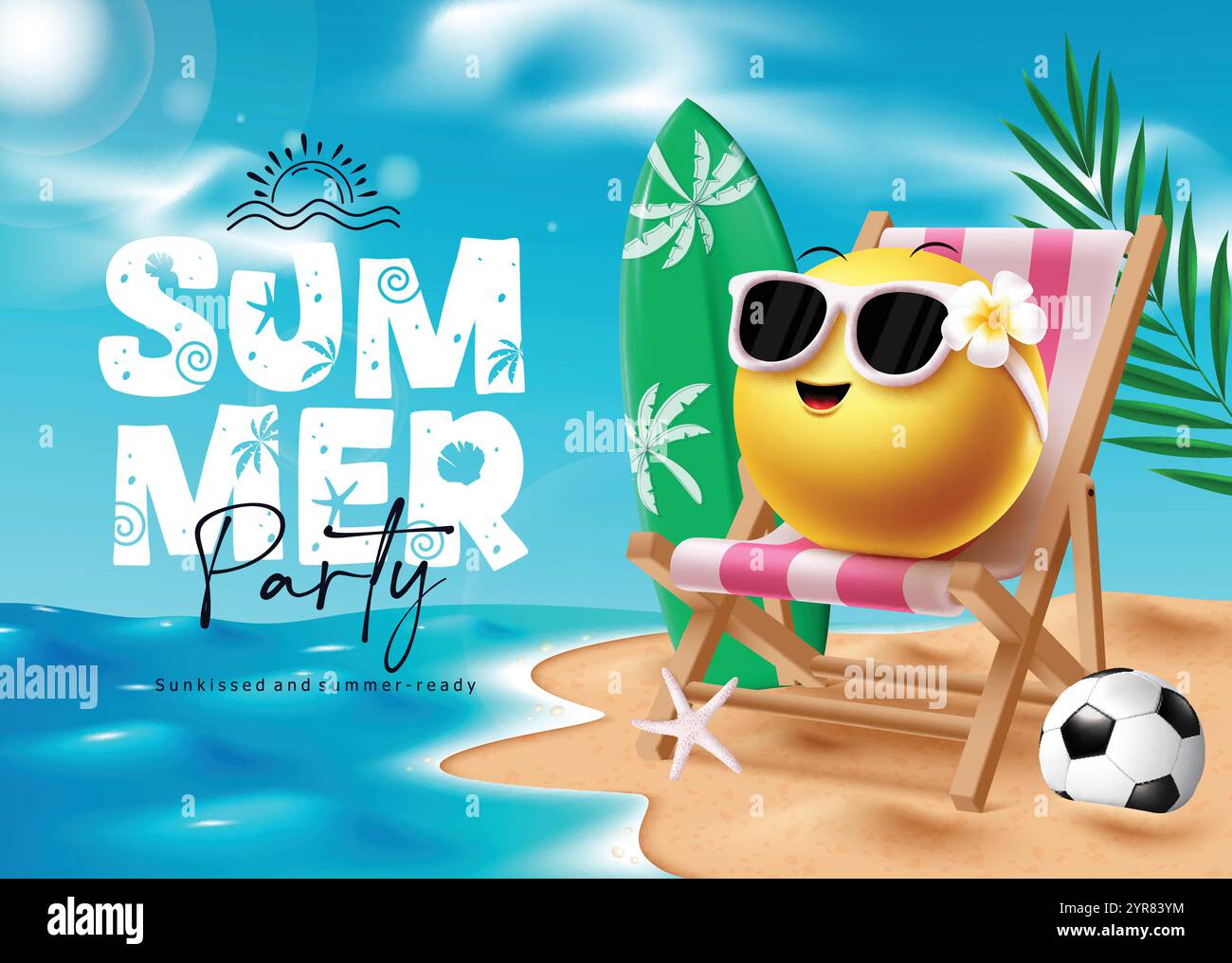 Summer party emoji clipart design summer party text with emoji