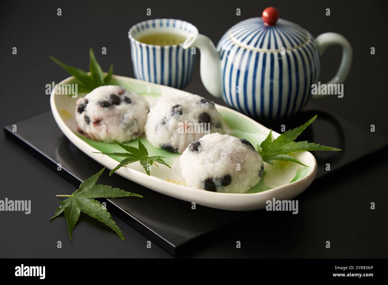 Bean Daifuku (Round Rice Cake) Filled with Sweet Red Bean Paste Stock Photo