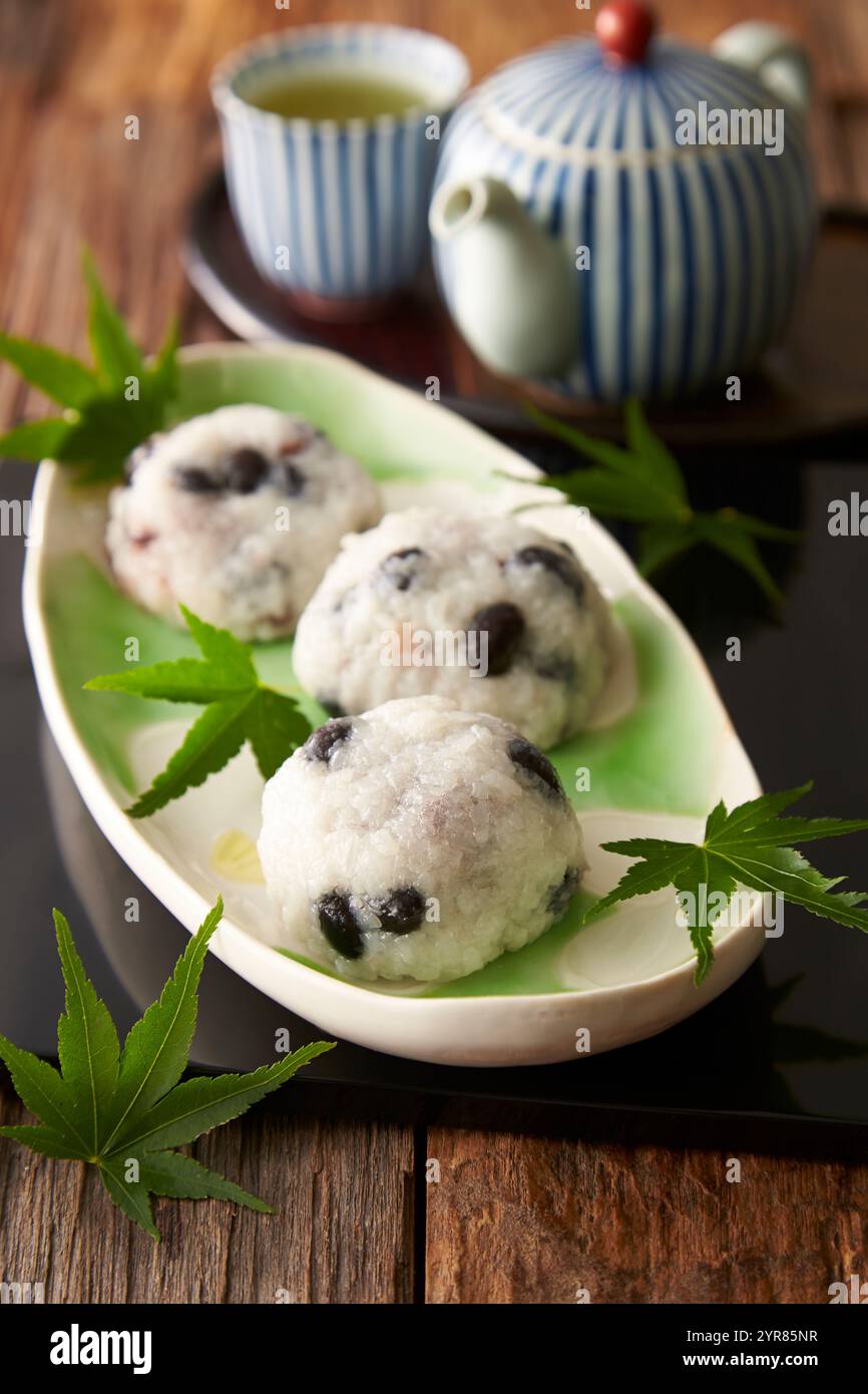 Bean Daifuku (Round Rice Cake) Filled with Sweet Red Bean Paste Stock Photo