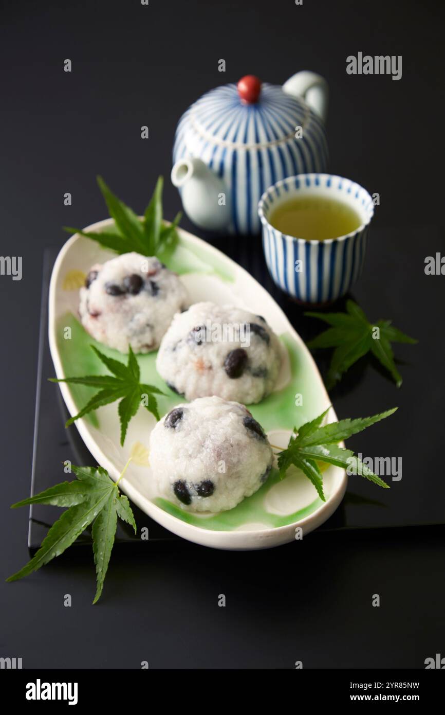 Bean Daifuku (Round Rice Cake) Filled with Sweet Red Bean Paste Stock Photo