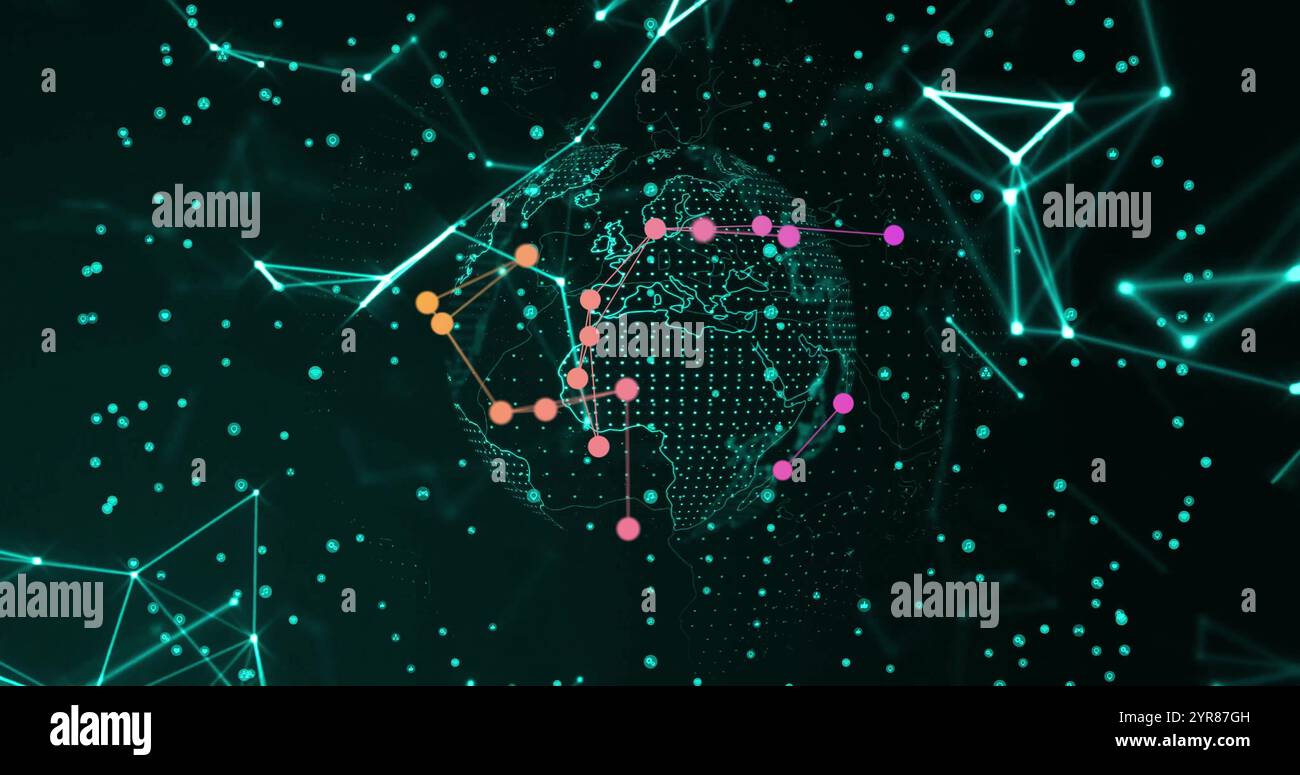 Global network connections and data points image over digital Earth ...