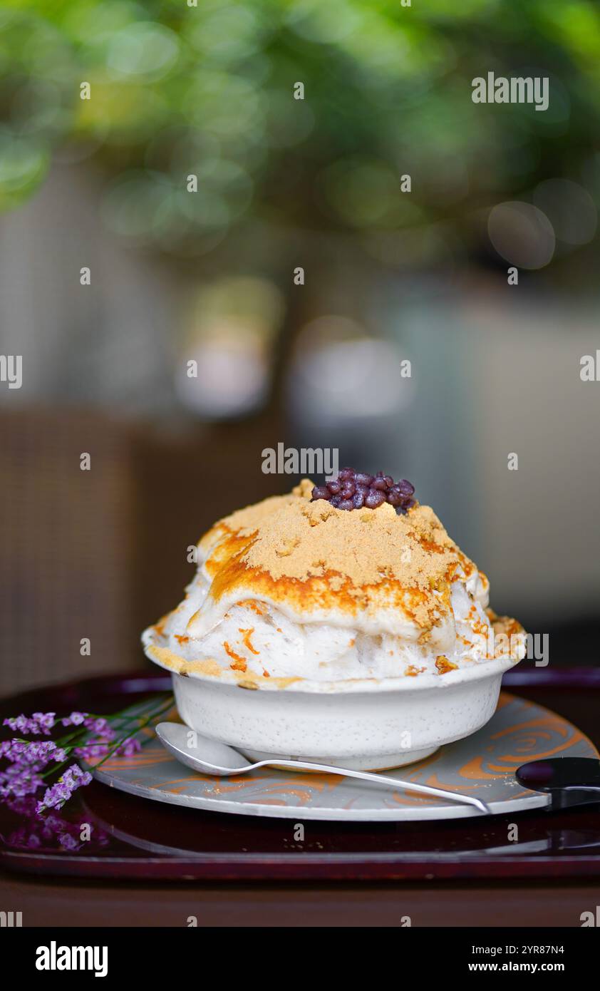 Shaved ice with kinako and azuki beans Stock Photo