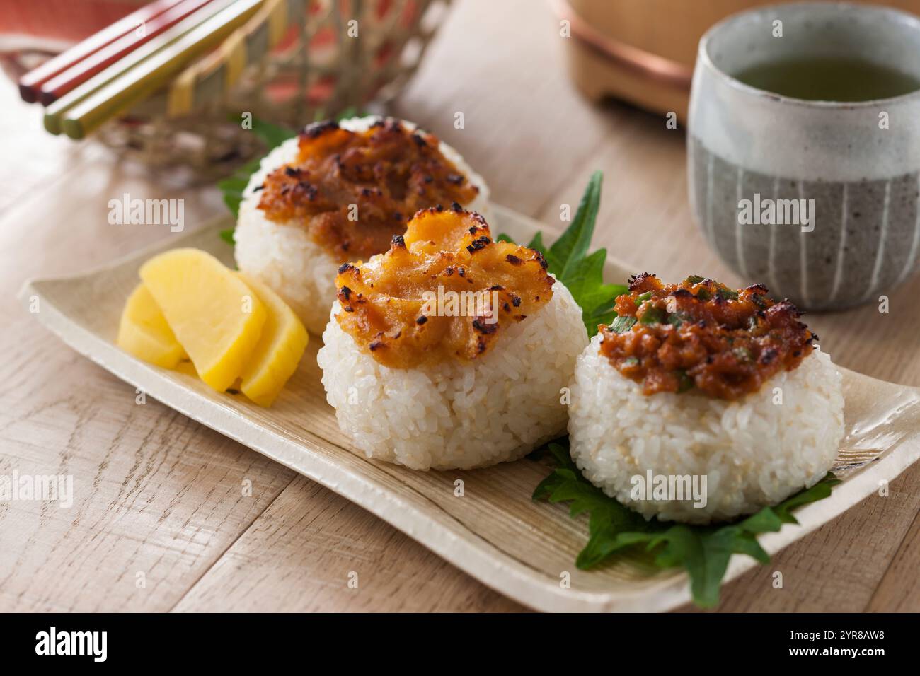 Miso grilled rice balls Stock Photo - Alamy