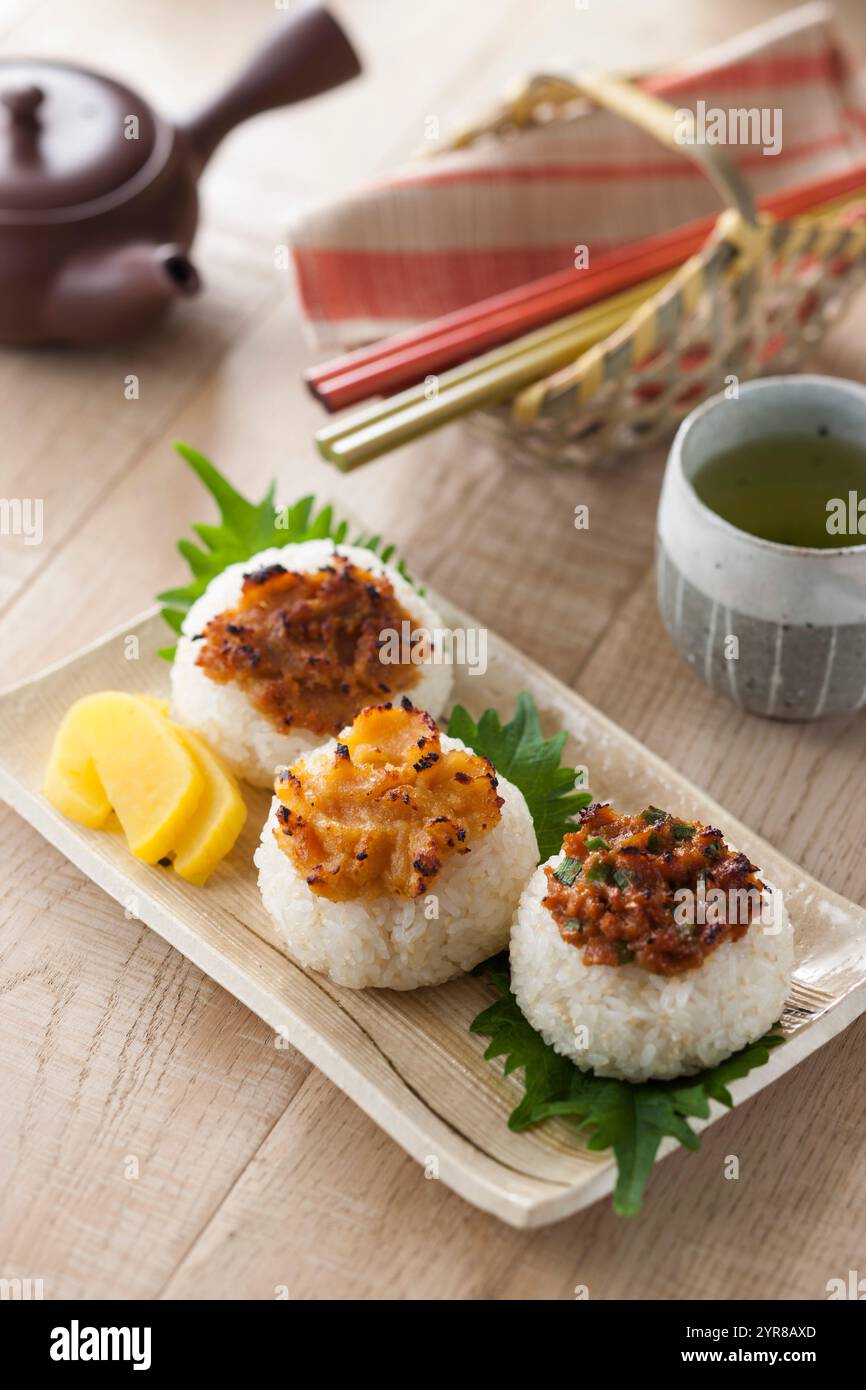 Miso grilled rice balls Stock Photo - Alamy