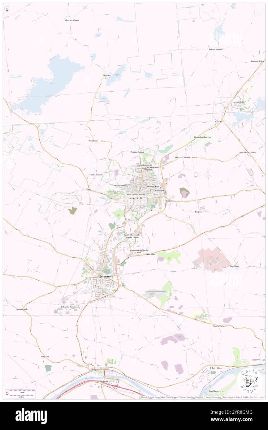 City of Gloversville, Fulton County, US, United States, New York, N 43 2' 56'', S 74 20' 47'', map, Cartascapes Map published in 2024. Explore Cartascapes, a map revealing Earth's diverse landscapes, cultures, and ecosystems. Journey through time and space, discovering the interconnectedness of our planet's past, present, and future. Stock Photo