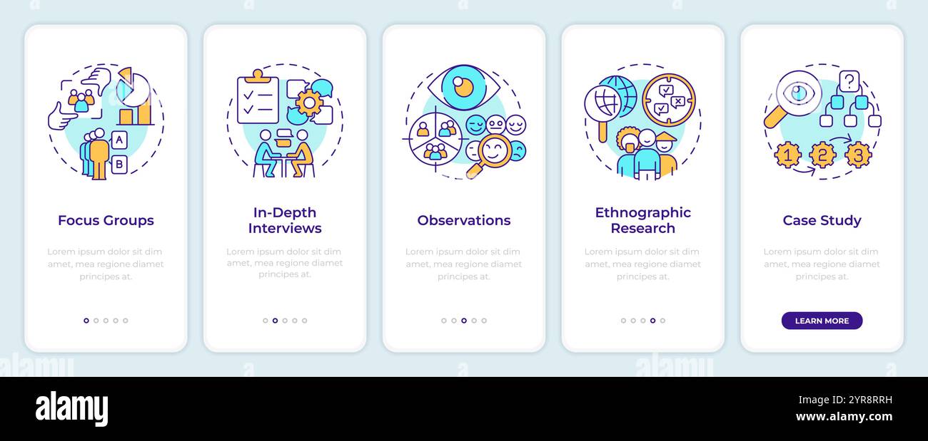 Market research methods types onboarding mobile app screen Stock Vector ...