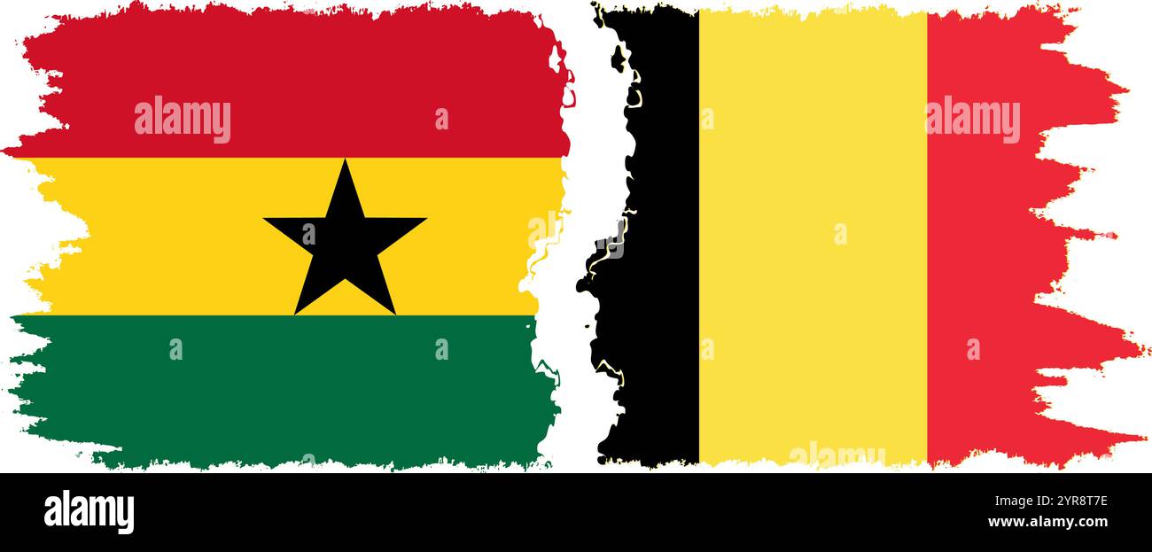 Belgium and Ghana grunge flags connection, vector Stock Vector