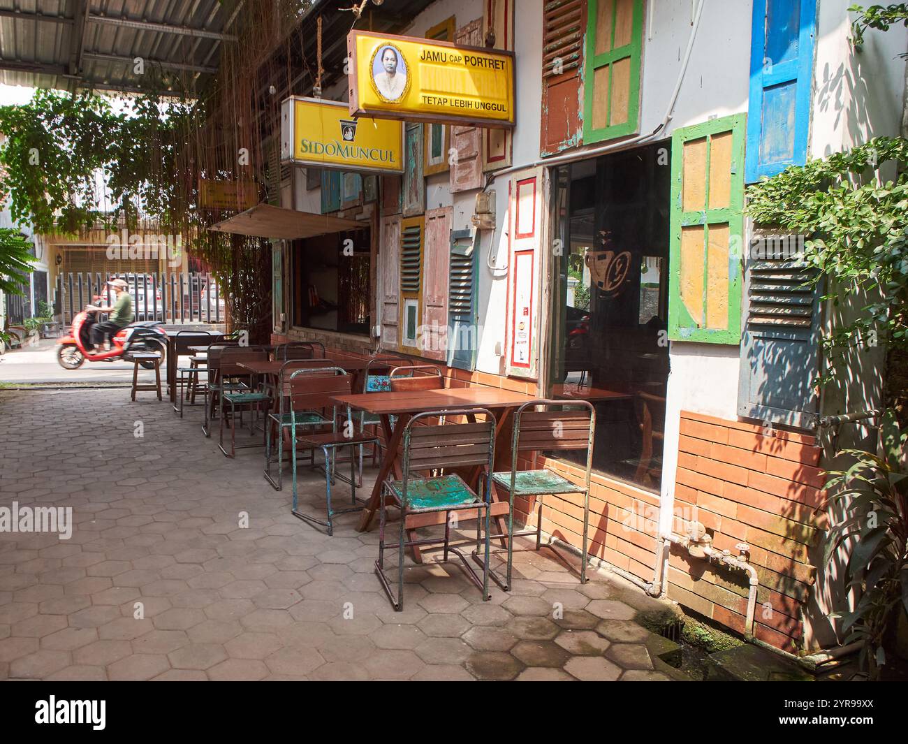 The exterior of a unique coffee shop in retro style Stock Photo