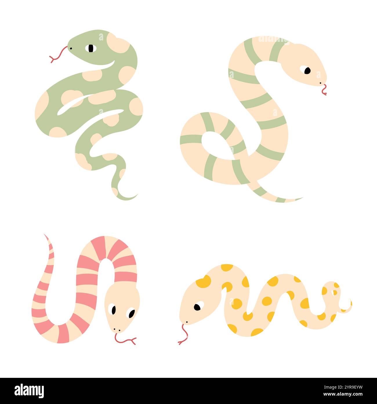 Funny snakes set. Doodle art of cute snake Stock Vector