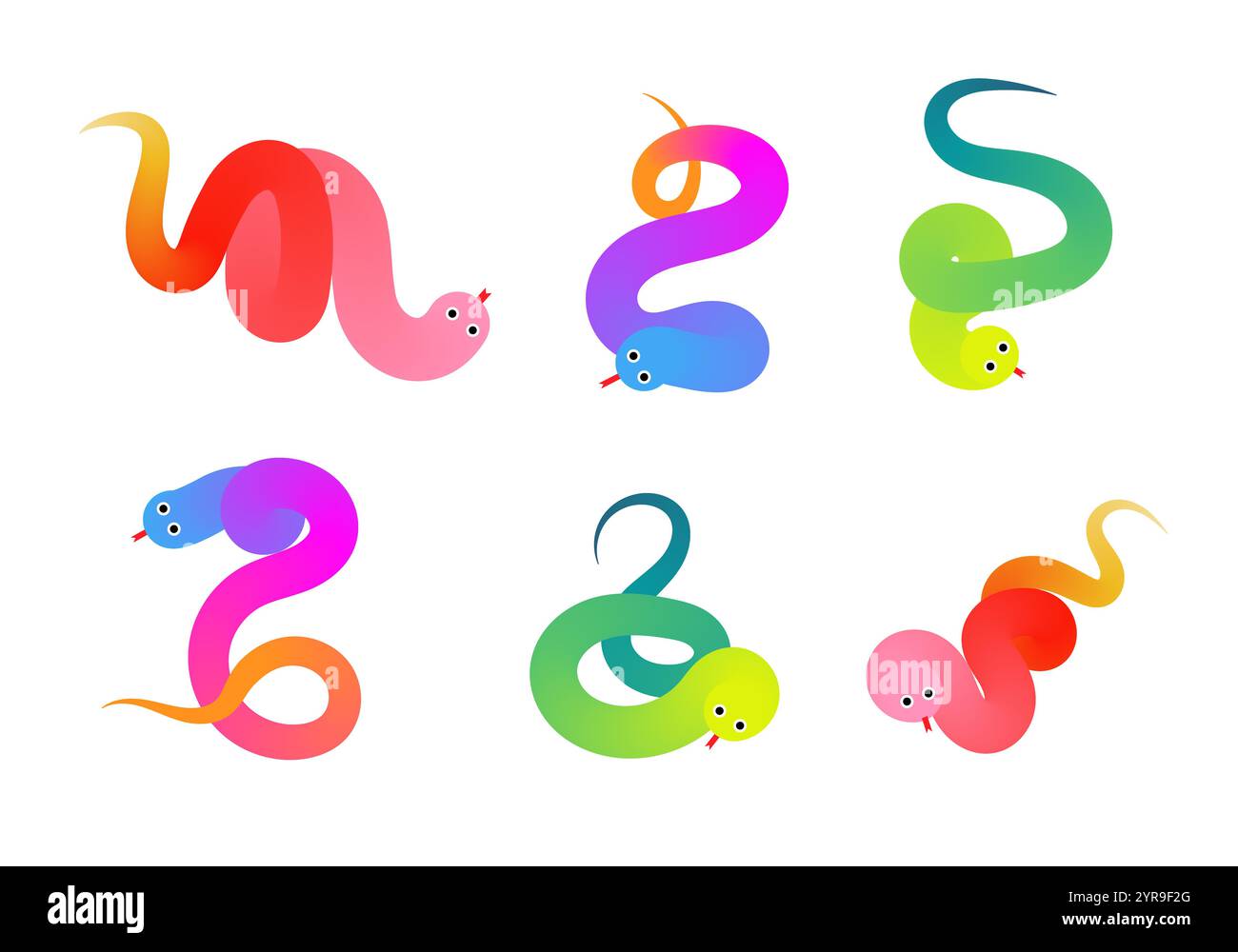 Trendy gradient snake collection. 3d cute funny snakes Stock Vector