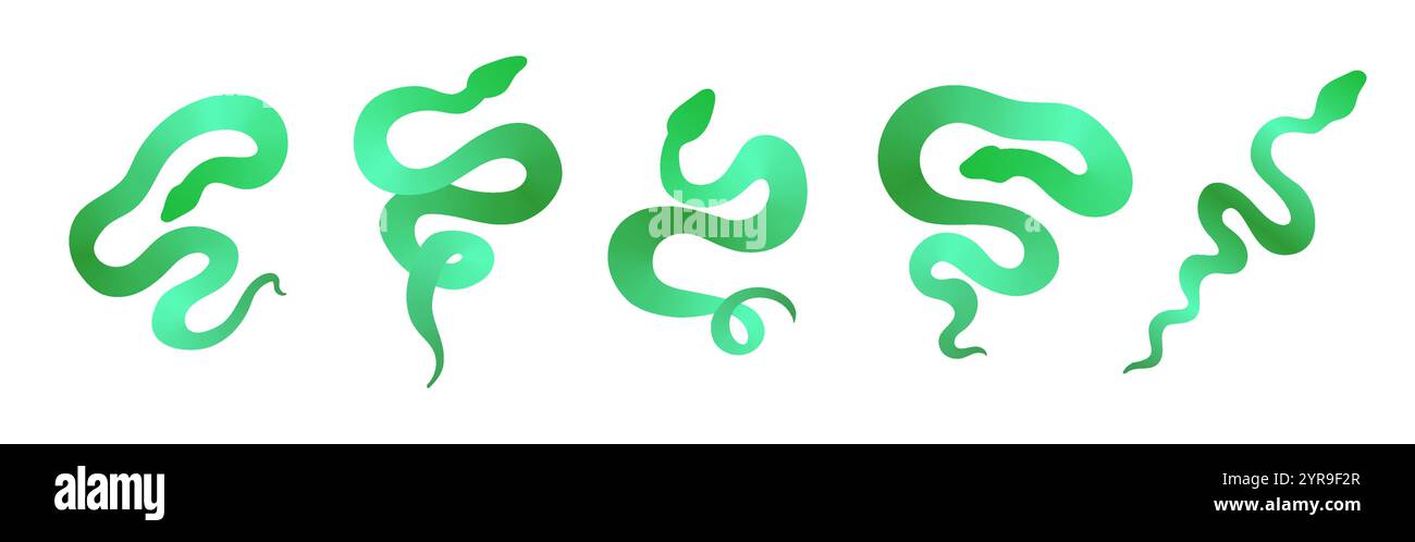 Green gradient snake collection. Colorful snakes icon isolated on white Stock Vector