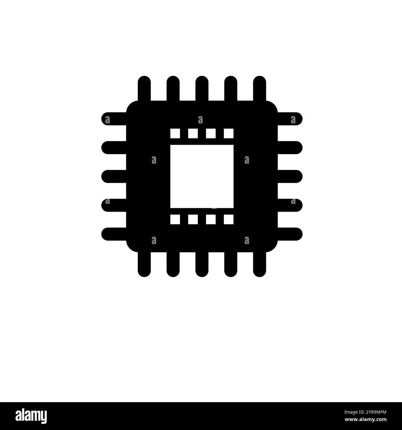 Central Computer Processors, CPU Microchip Solid Flat Vector Icon Isolated on White Background. Stock Vector