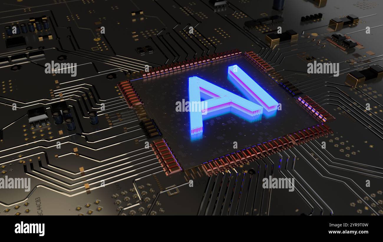 AI (Artificial Intelligence) technology,CPU Concept with Circuit Board Stock Photo