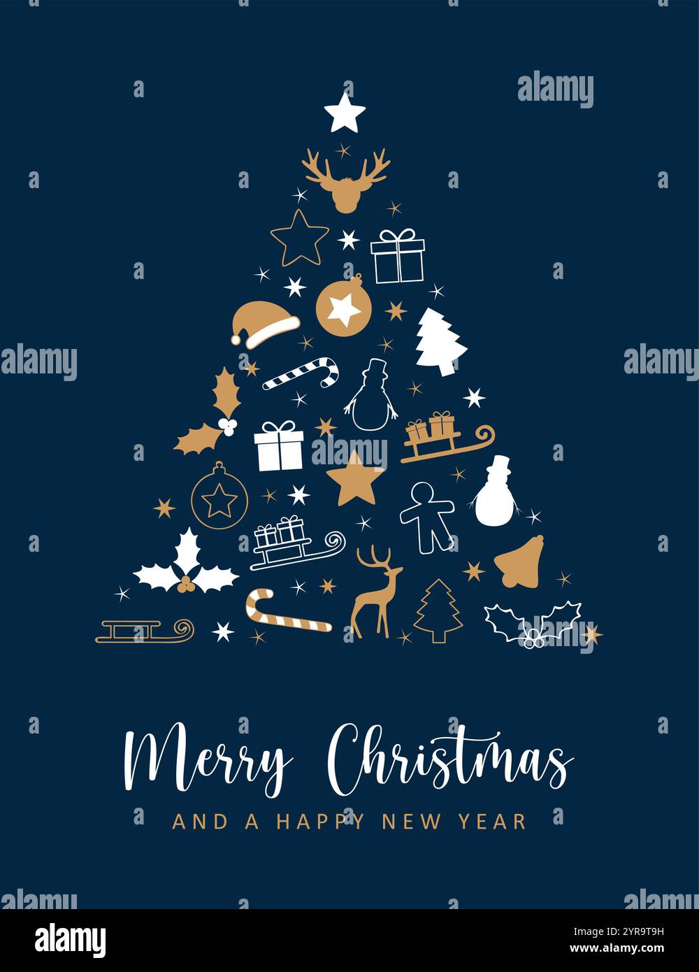 christmas greeting card with decorative fir tree vector illustration ...